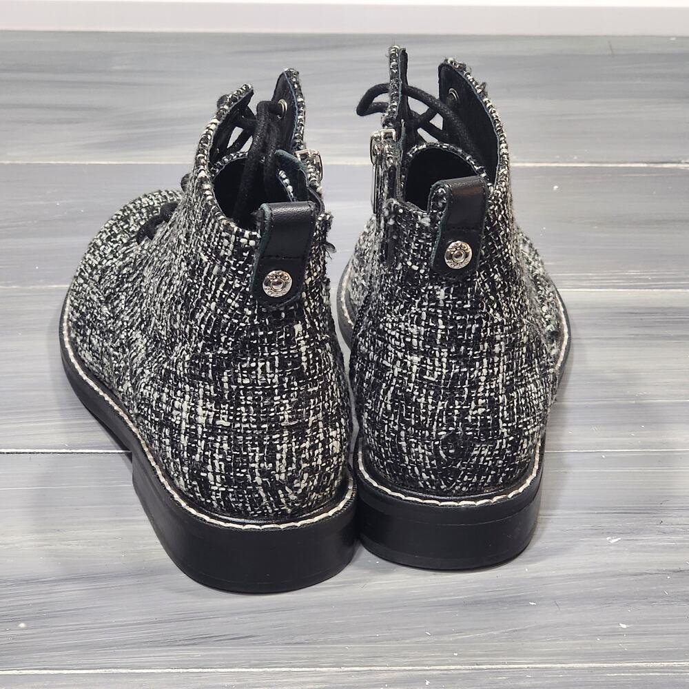 NYDJ Eileen Ankle Boots Black and White Tweed Lace Up Zip Closure‎ Size 8 - Picture 8 of 13